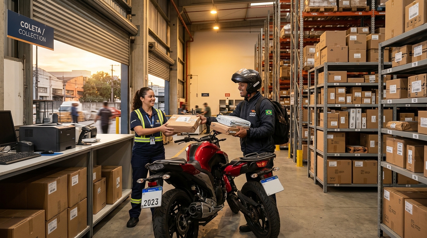 Ponto de coleta de encomendas com motoboy para logística urbana